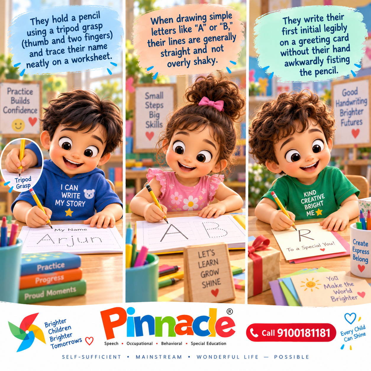 Example illustration for assessment topic: Pencil grasp and letter formation