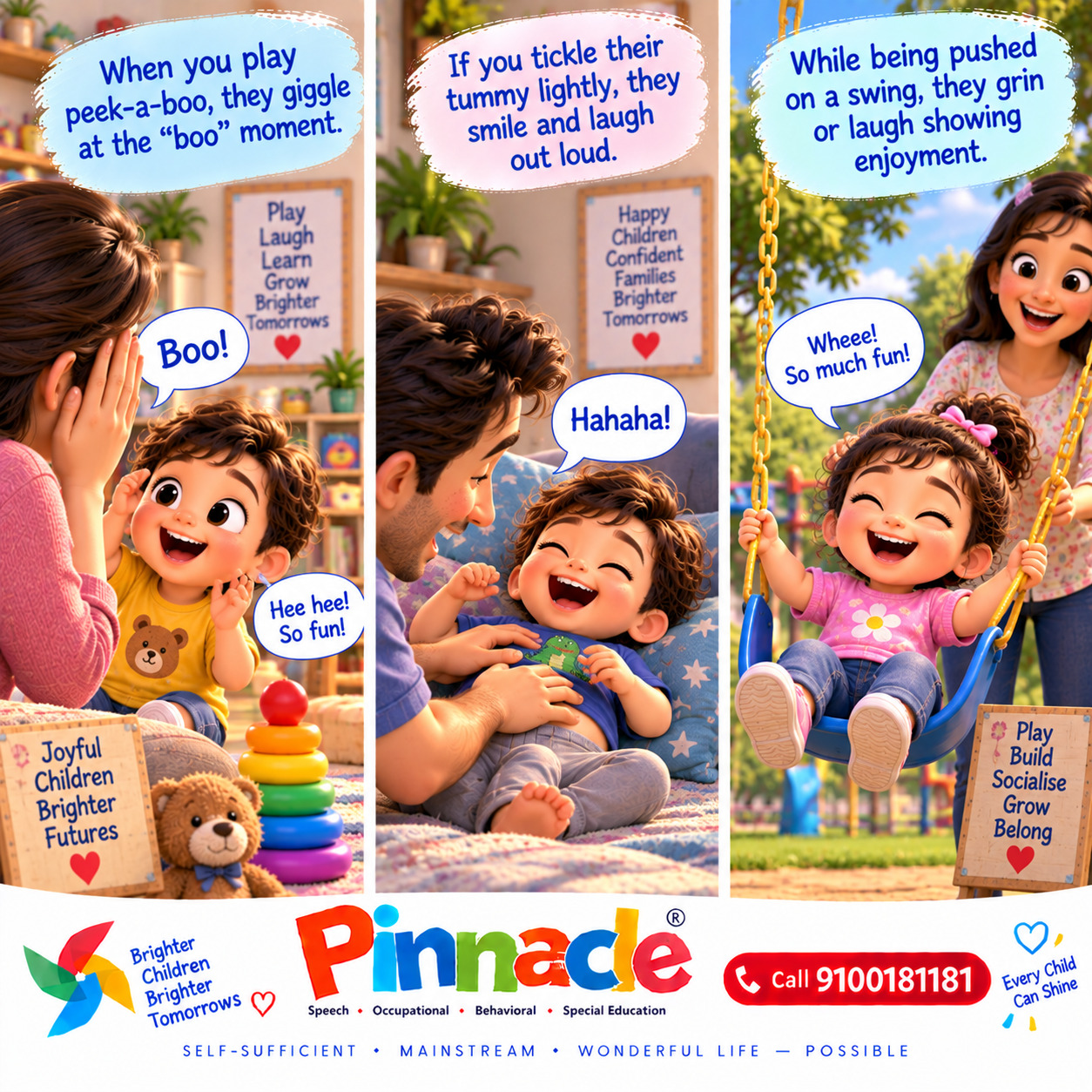 Example illustration accompanying: Does the child smile or laugh during play? Engage the child in playful activities (peek-a-boo, tickling) to elicit responses.