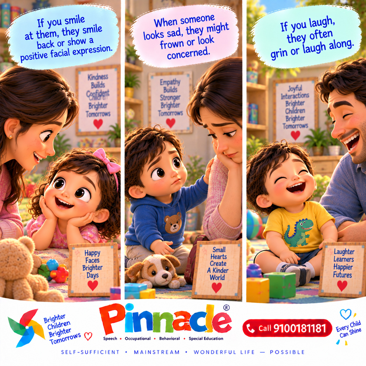 Example illustration accompanying: Does the child respond to others’ emotions (e.g., smiling back)? Look for reactions to happy or sad expressions during interaction.