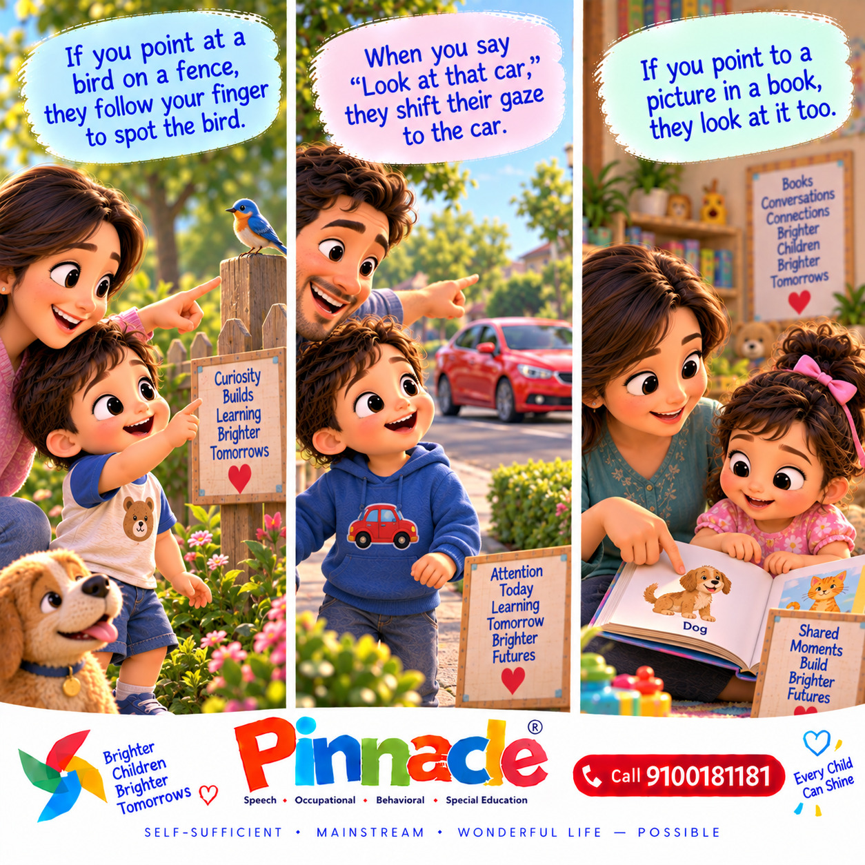 Example illustration accompanying: Does the child engage in joint attention (e.g., looking where you point)? Point to objects or people and observe if the child follows your gaze or gesture.