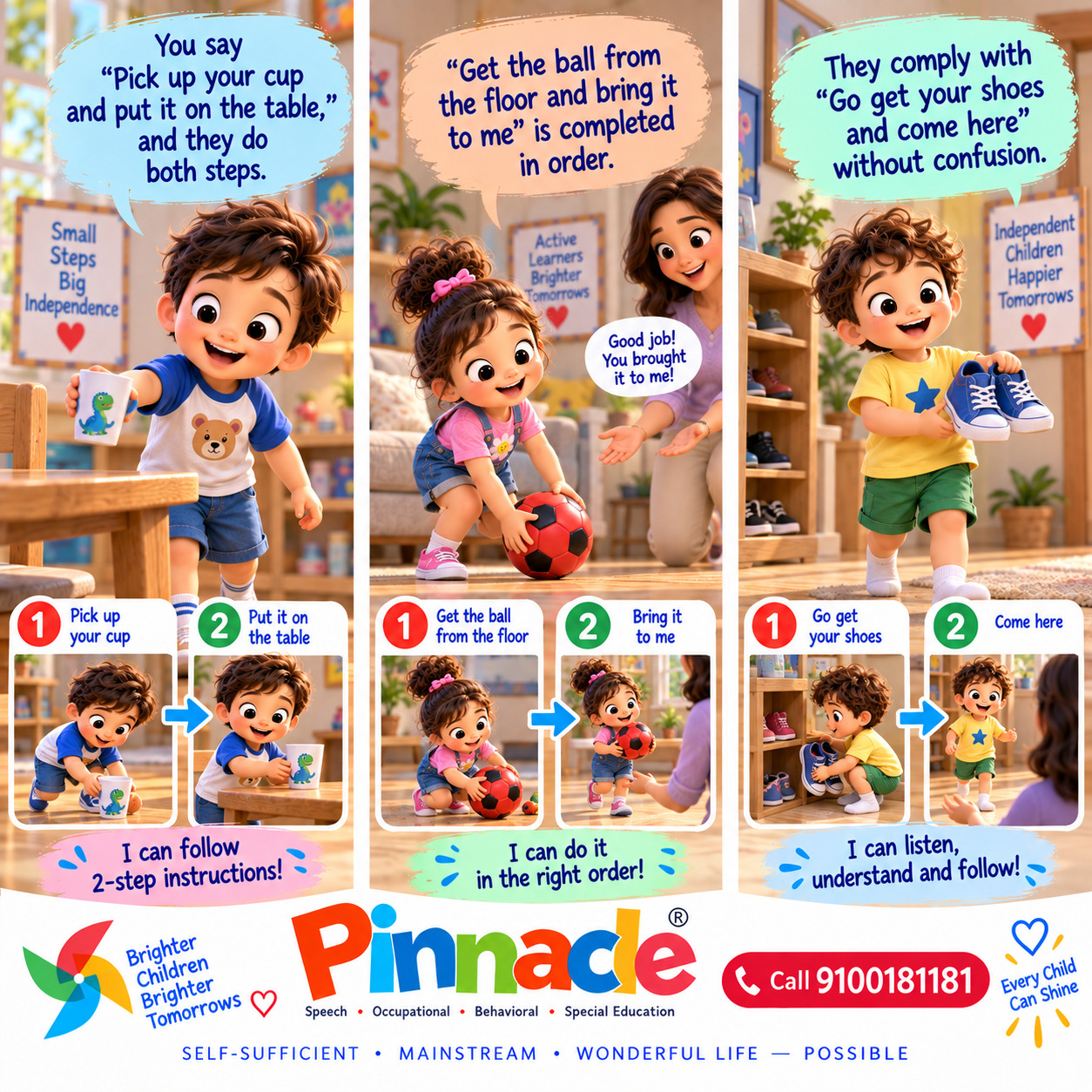 Example illustration accompanying: Can the child follow two-step instructions? Use two-step commands like “Pick up the toy and give it to me.”