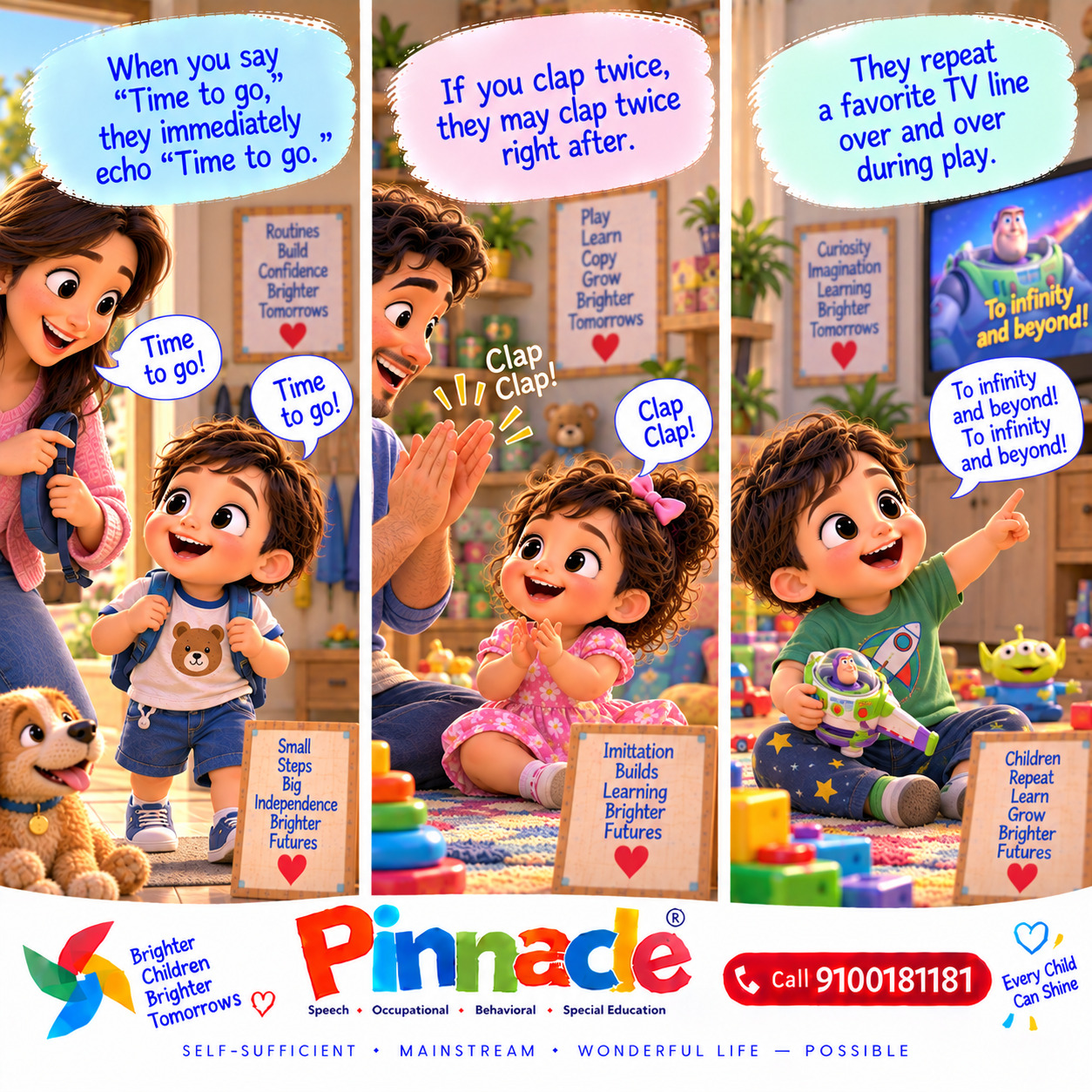 Example illustration accompanying: Does the child repeat phrases or actions (e.g., echolalia)? Listen for repeated words, phrases, or gestures during conversation or play.