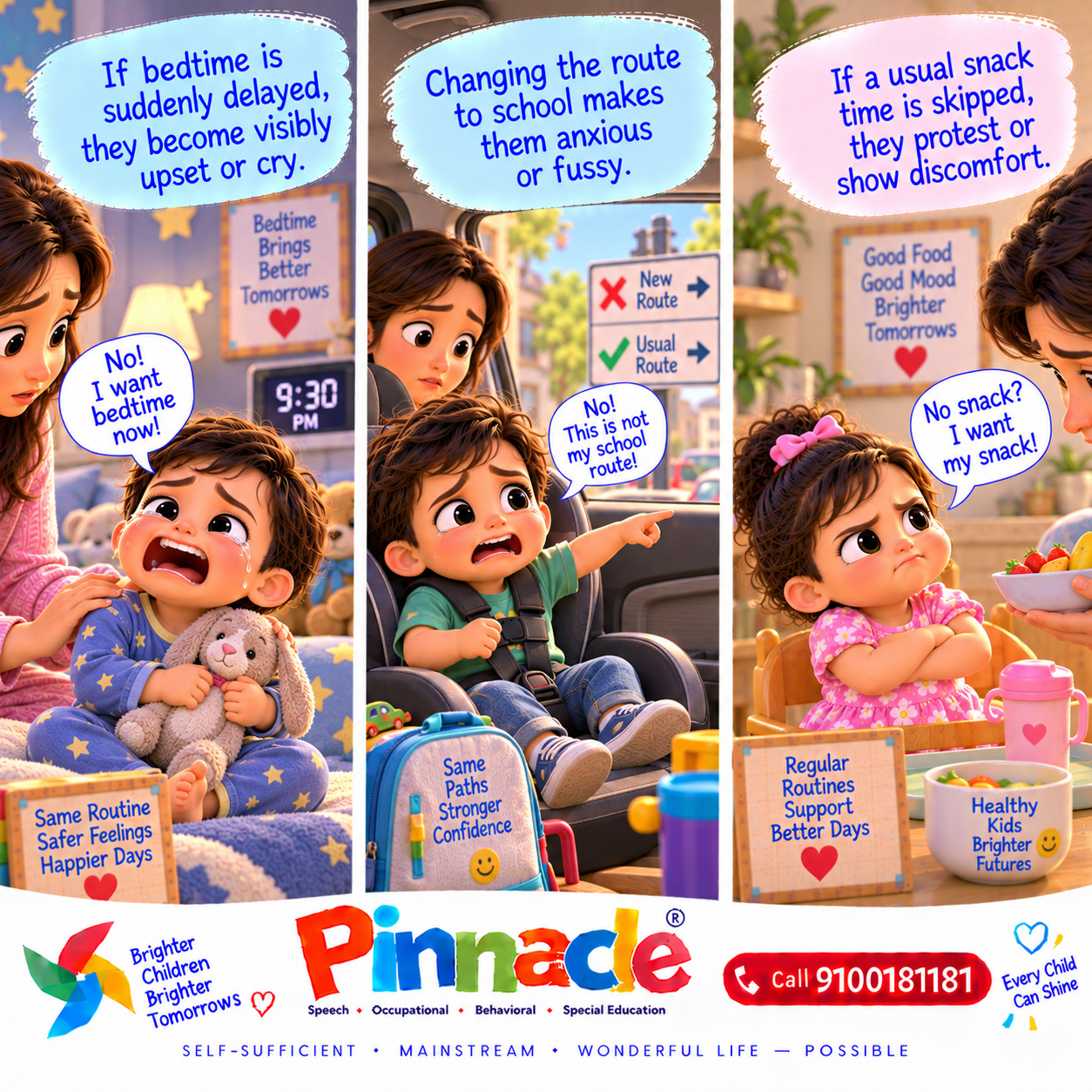 Example illustration accompanying: Does the child display distress at changes in routine? Note reactions to minor routine changes, such as switching activities or transitions.