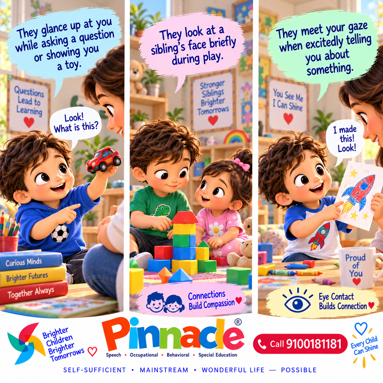 Example illustration accompanying: Does the child make eye contact while speaking or playing?