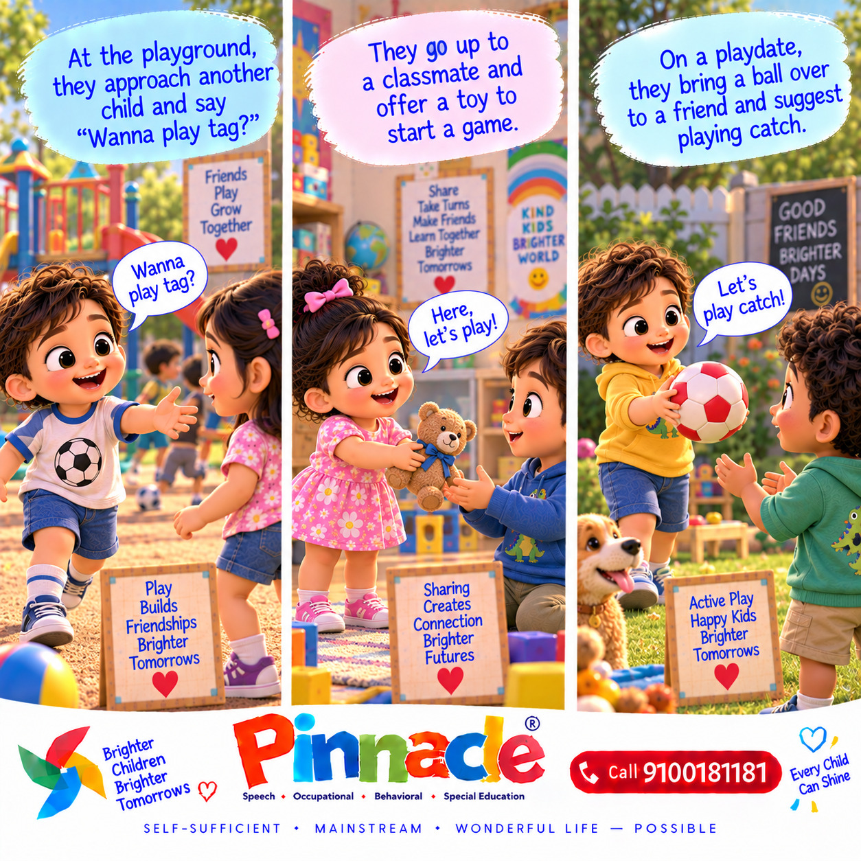 Example illustration accompanying: Does the child initiate play with peers?