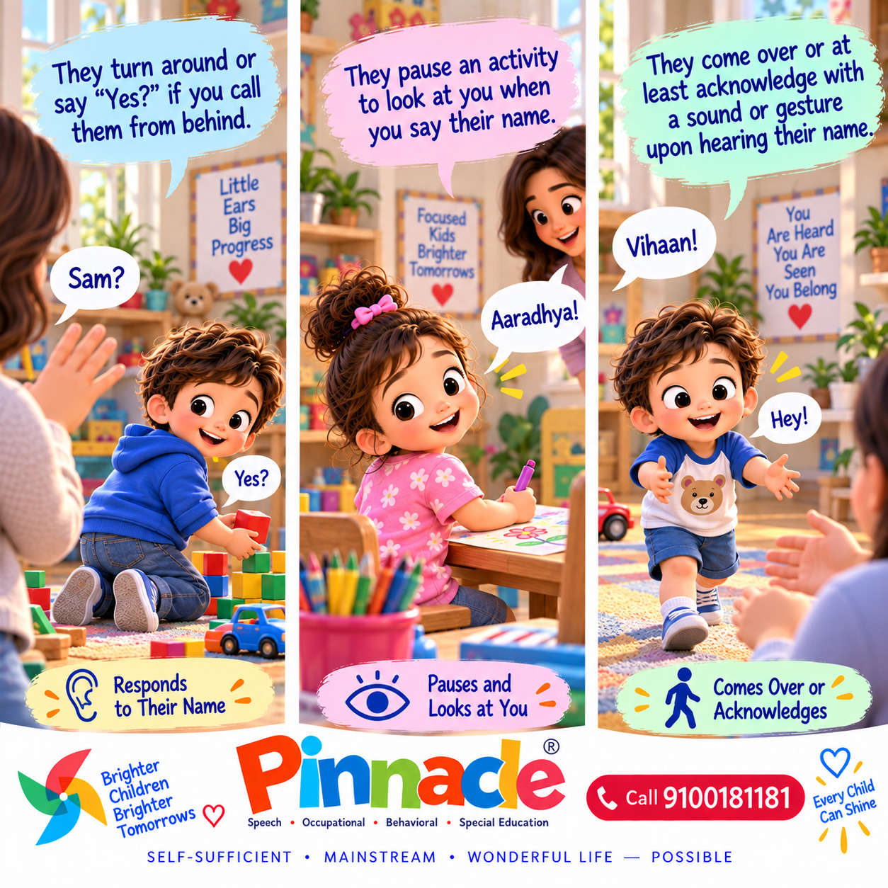 Example illustration accompanying: Does the child respond when their name is called?