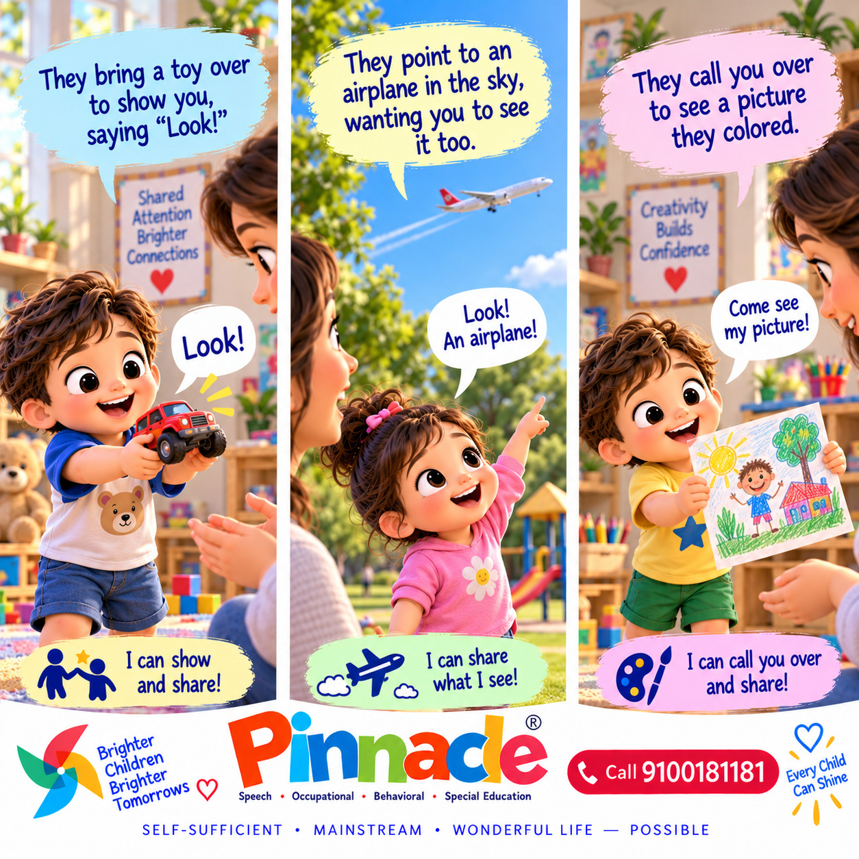 Example illustration accompanying: Does the child share interests or experiences with others?