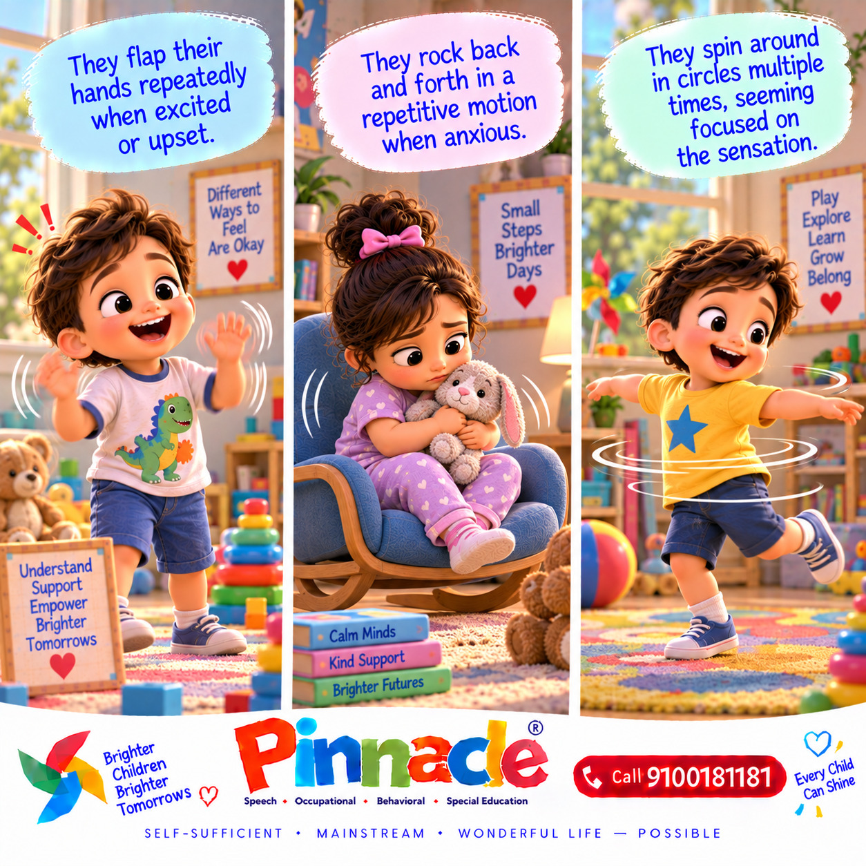 Example illustration accompanying: Does the child engage in repetitive movements like hand-flapping?