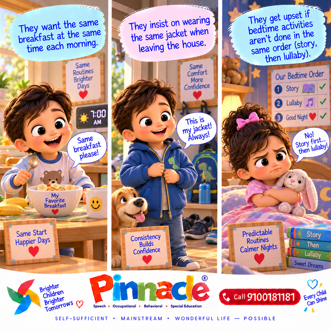 Example illustration accompanying: Does the child insist on following the same daily routine?