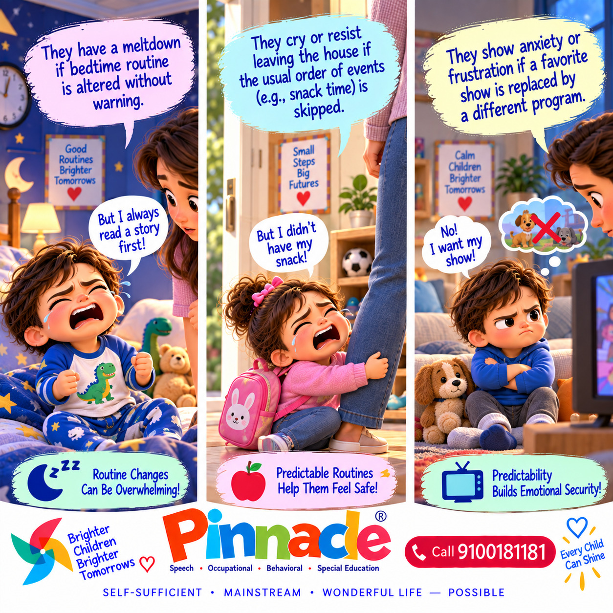 Example illustration accompanying: Does the child become upset when there are unexpected changes?