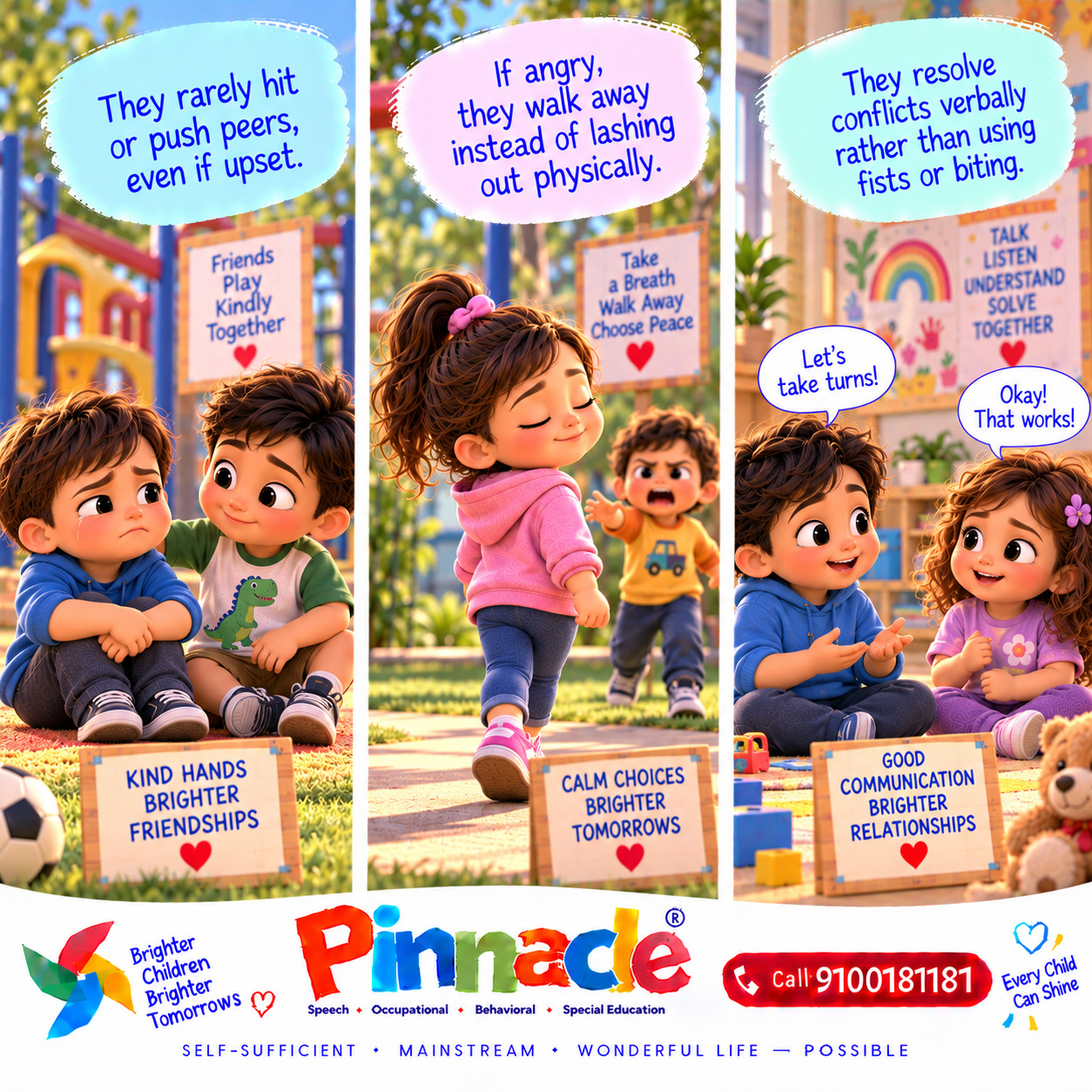 Example illustration accompanying: Does the child avoid aggressive behavior toward others?