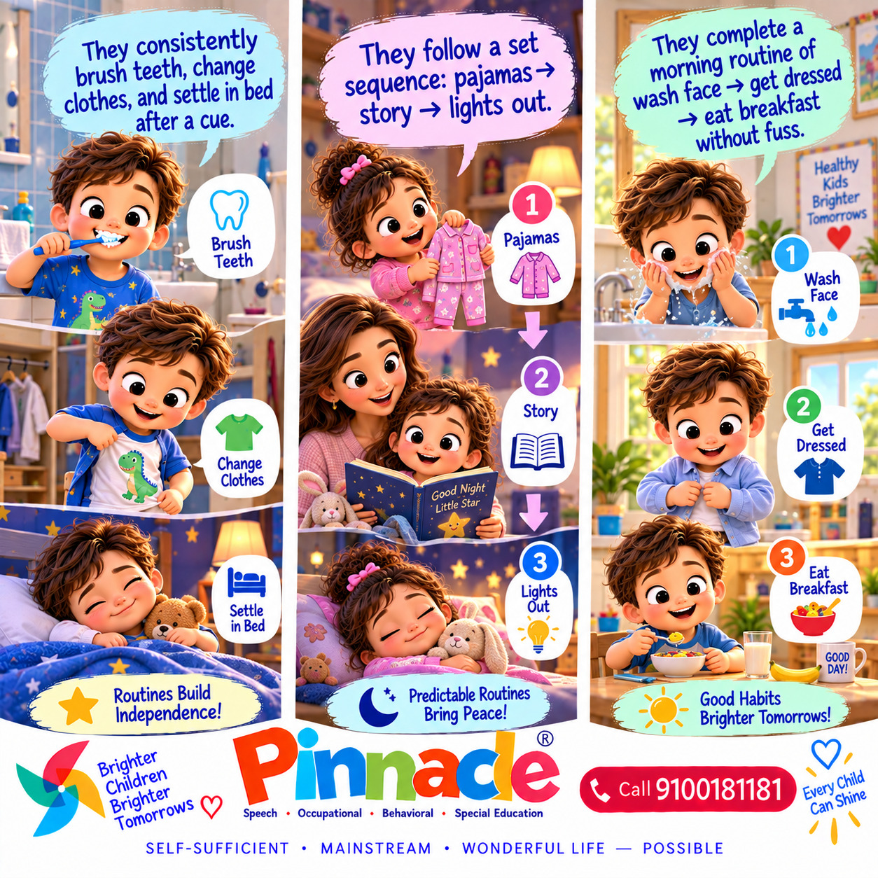 Example illustration accompanying: Does the child follow morning or bedtime routines?