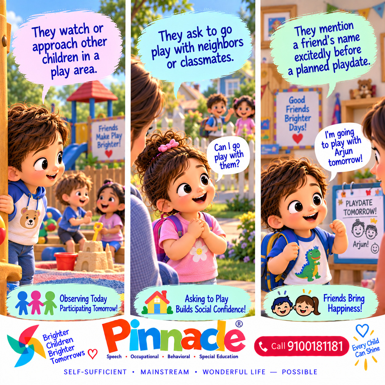 Example illustration accompanying: Does the child show interest in peers?