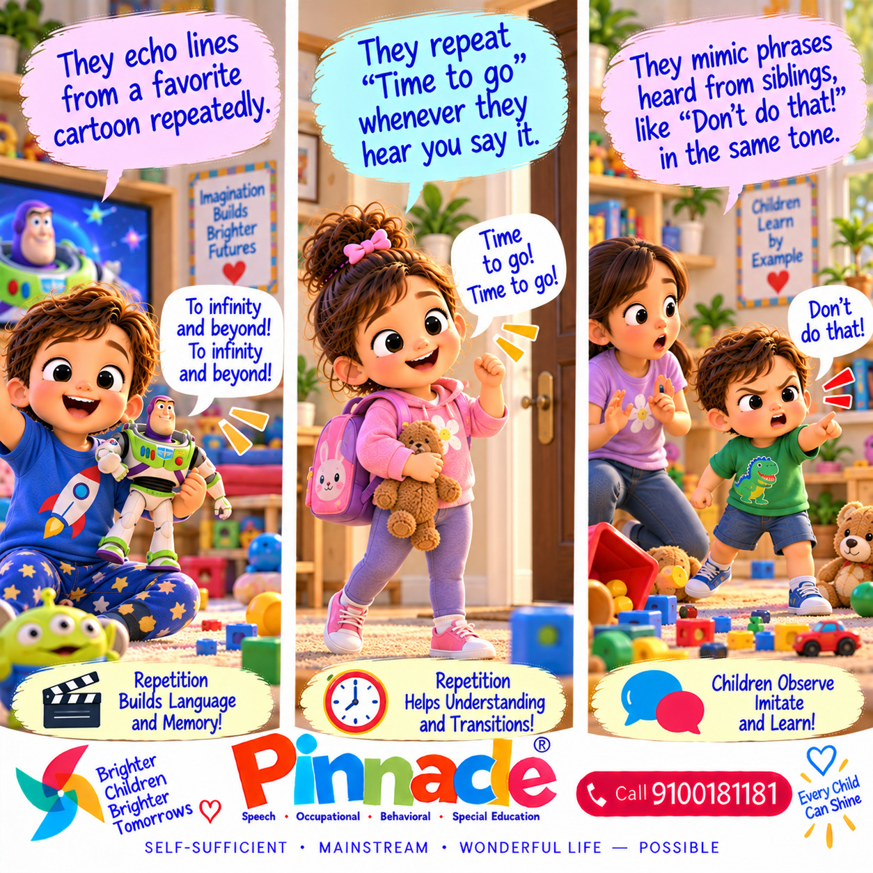 Example illustration accompanying: Does the child repeat phrases or words?
