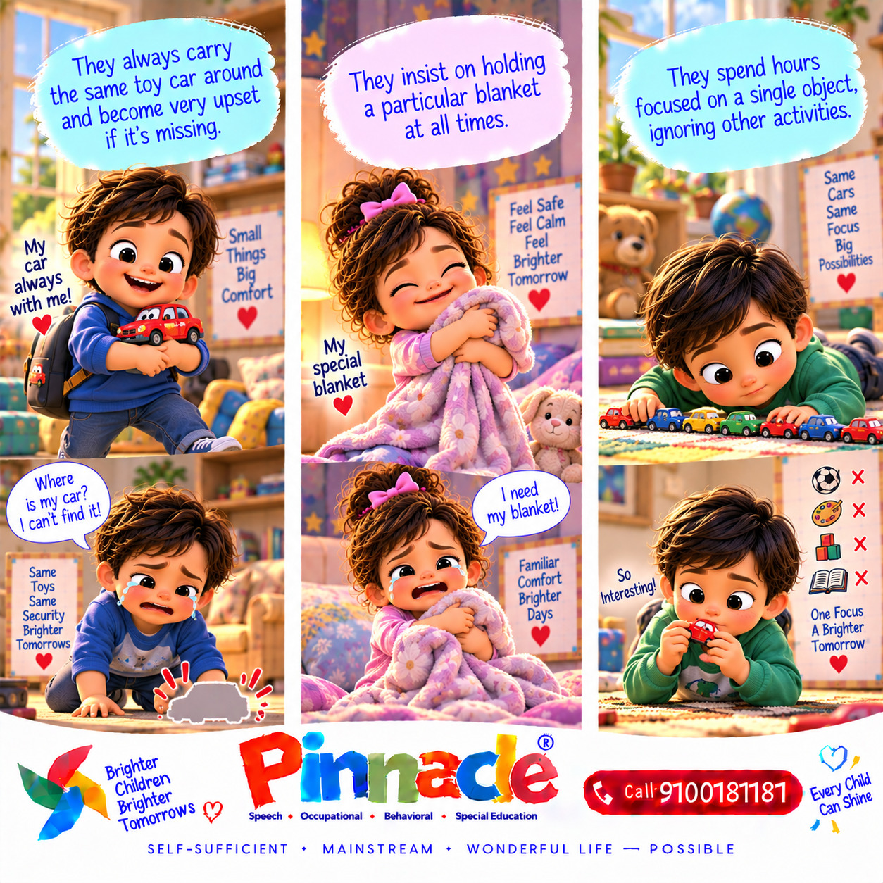 Example illustration accompanying: Does the child show unusual attachment to objects?