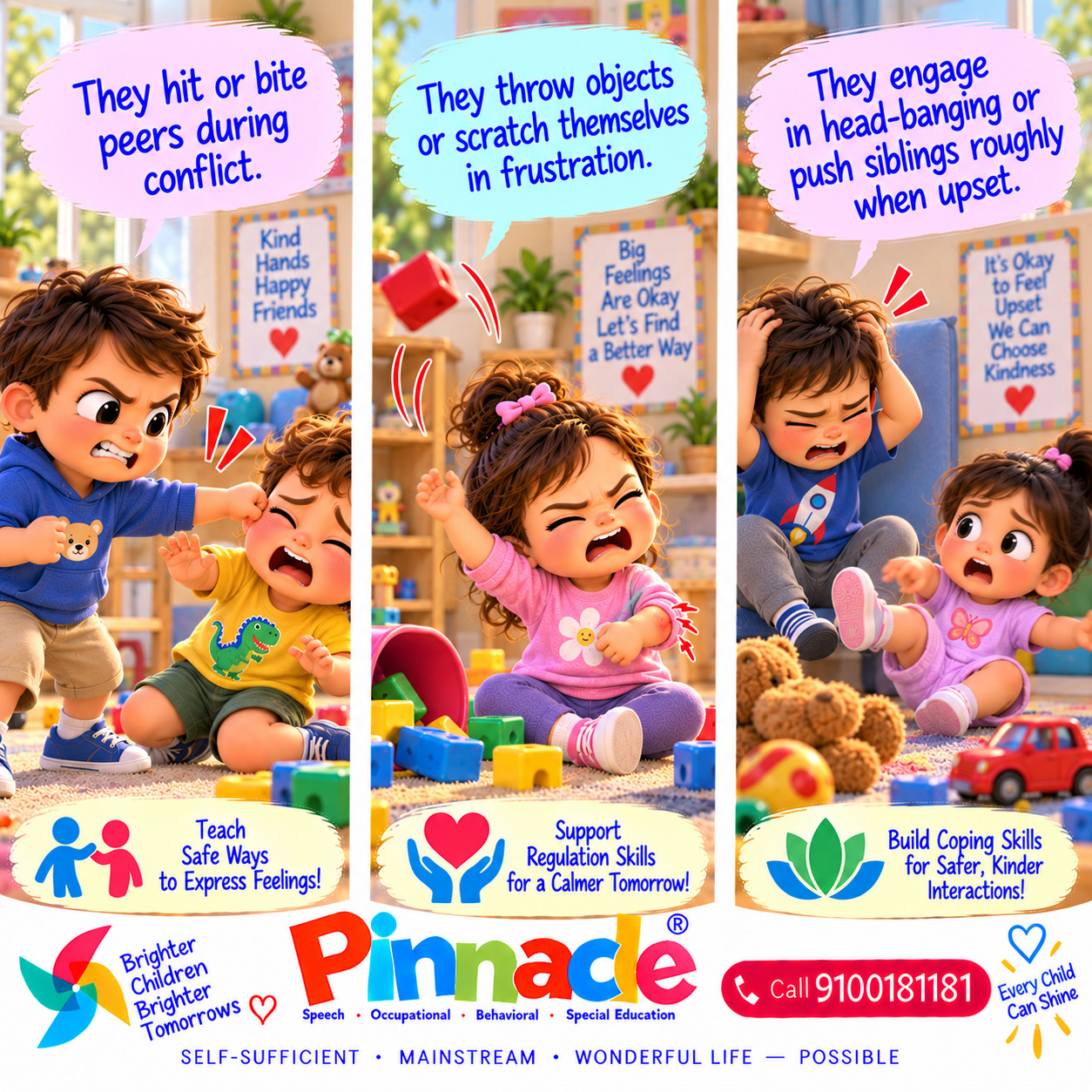 Example illustration accompanying: Does the child show aggression towards self or others?