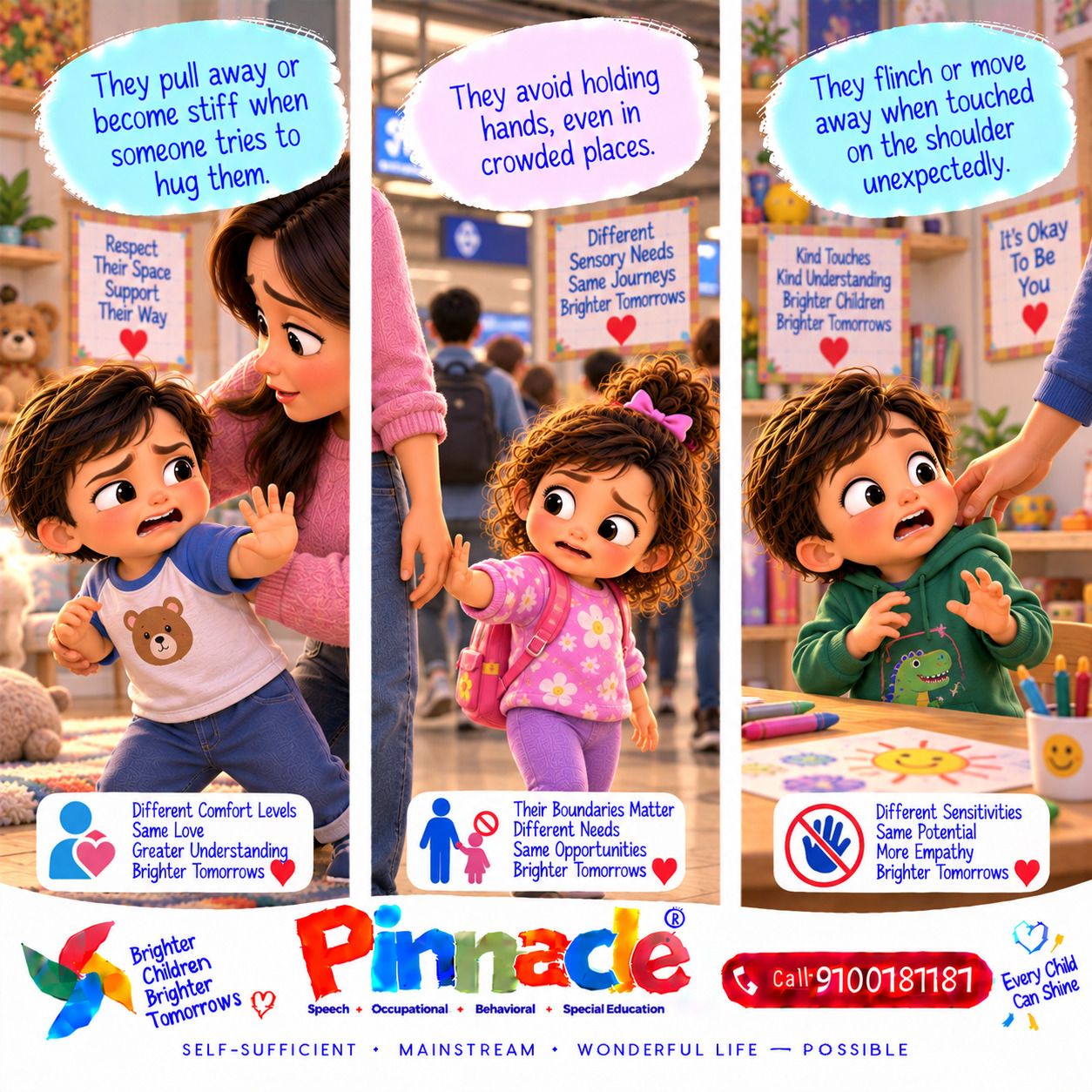 Example illustration accompanying: Does the child avoid physical contact?