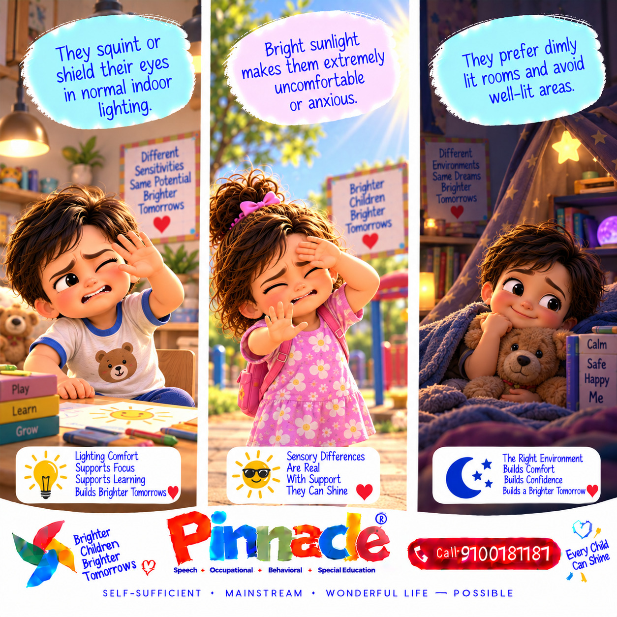 Example illustration accompanying: Does the child react to light in an unusual way?