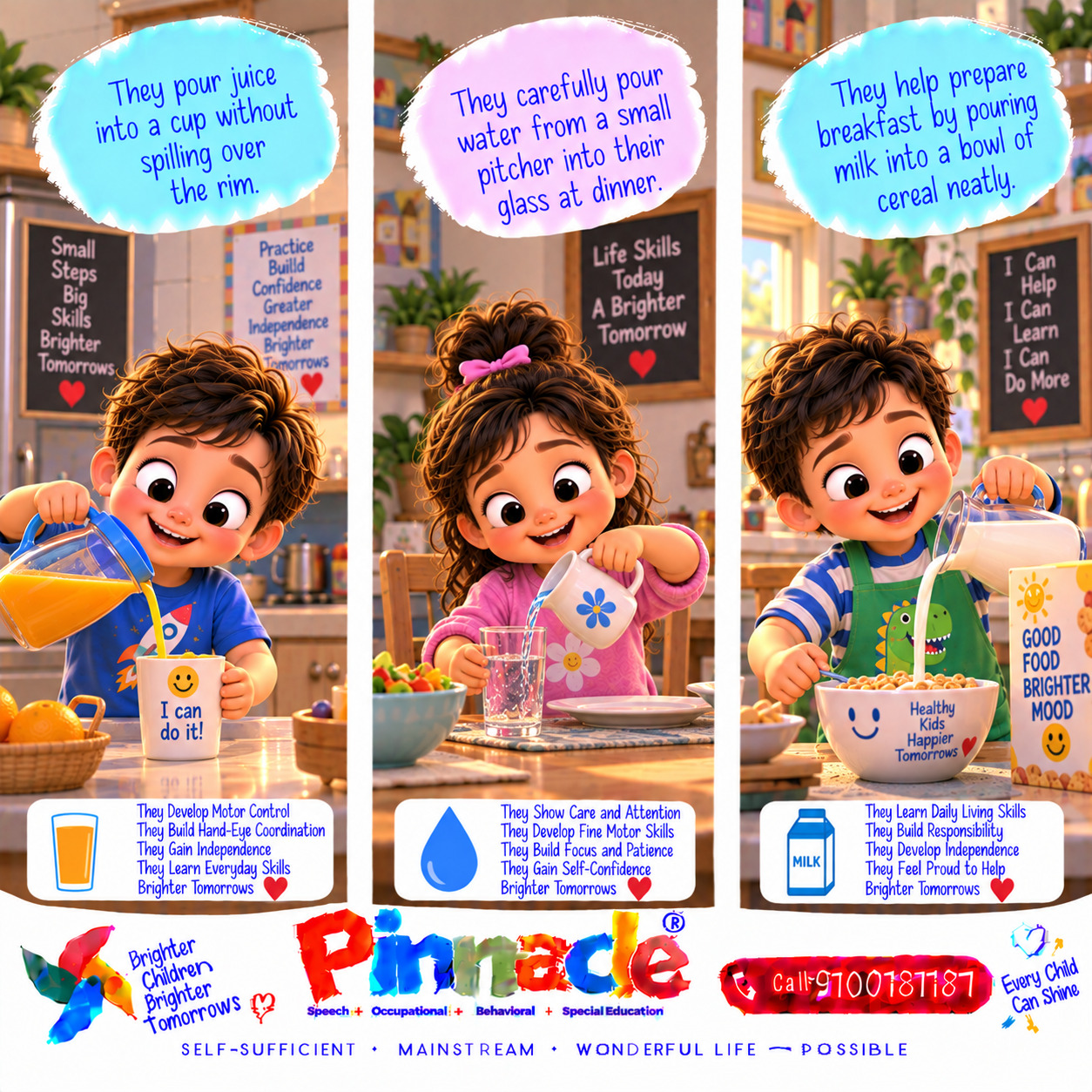 Example illustration accompanying: Feeding: Can the child pour liquids (e.g., from a small pitcher) without spilling?
