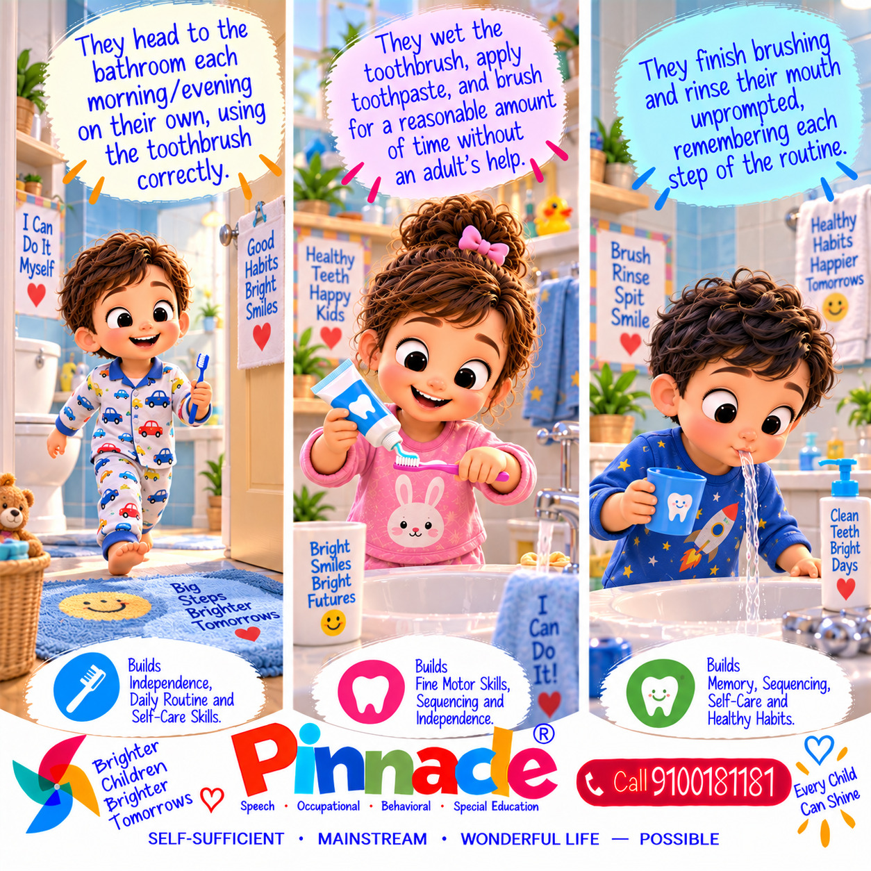 Example illustration accompanying: Grooming: Does the child brush their teeth without reminders or assistance?