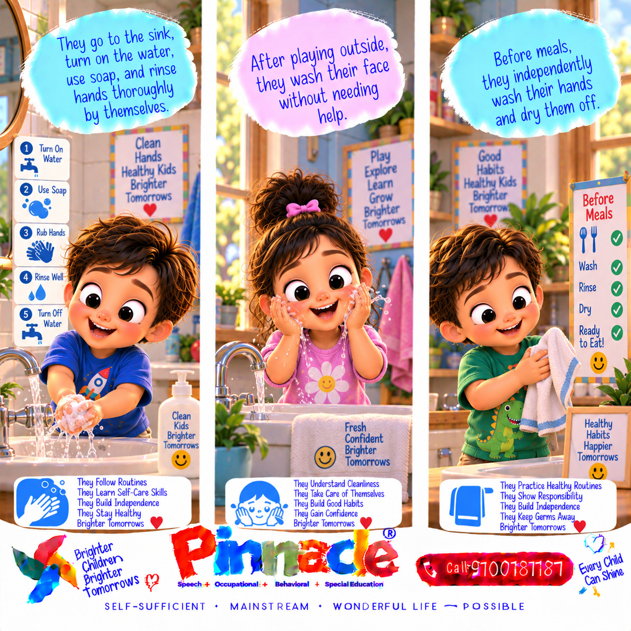 Example illustration accompanying: Bathing: Can the child wash their hands and face independently?