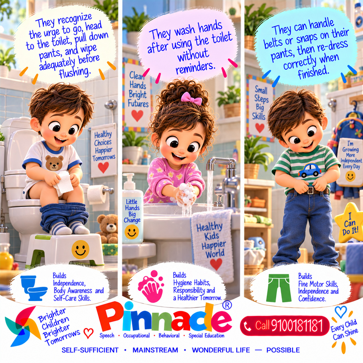 Example illustration accompanying: Toileting: Is the child toilet trained, including managing clothes and wiping?