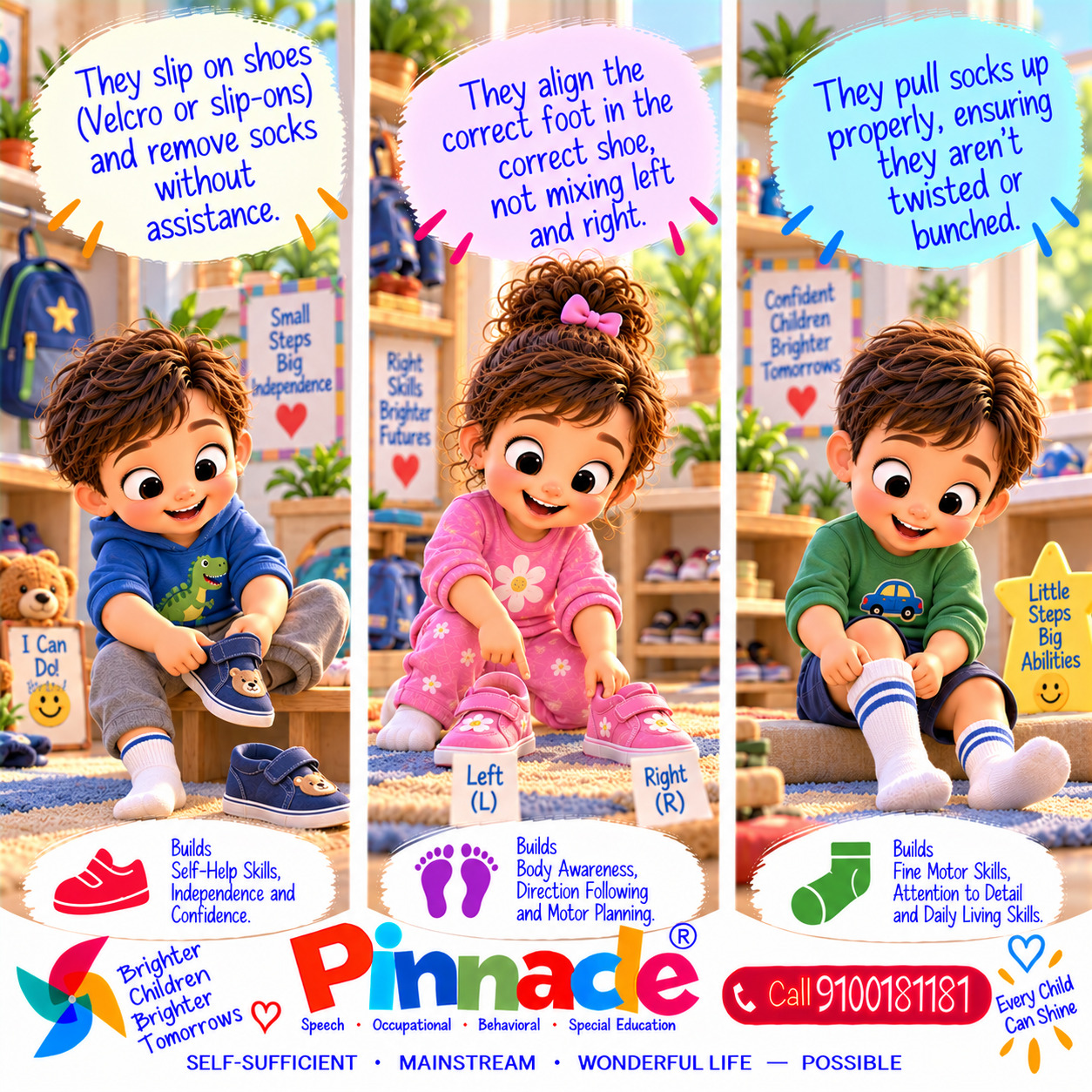 Example illustration accompanying: Dressing: Can the child put on or take off shoes or socks independently?