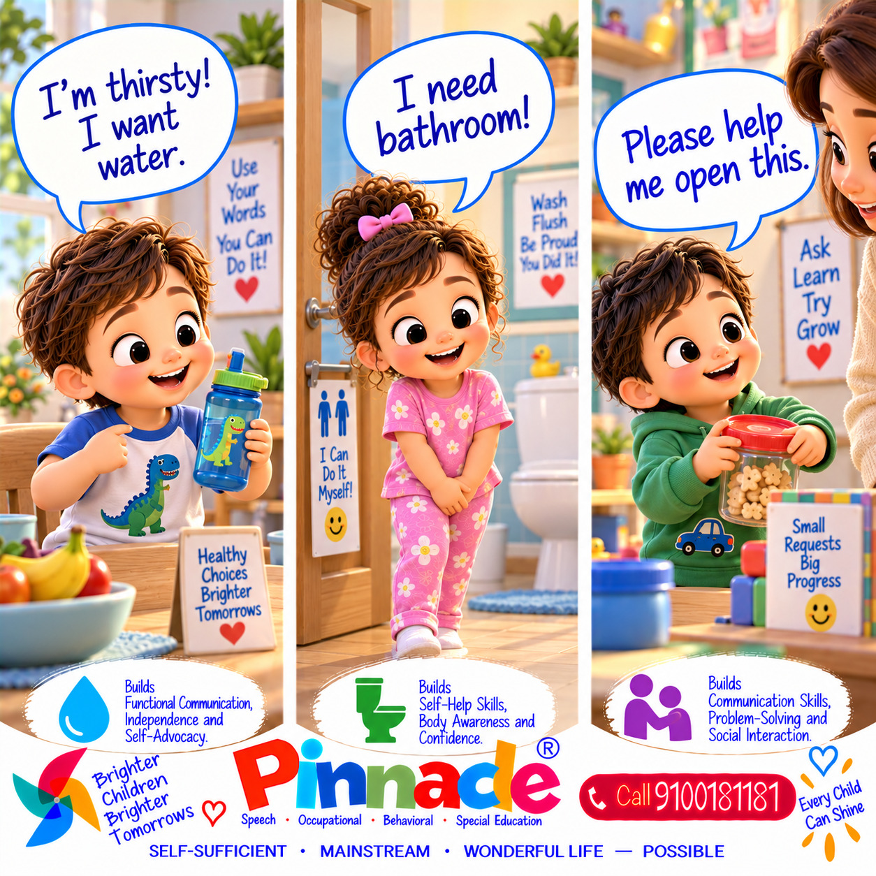 Example illustration accompanying: Communication: Can the child express basic needs clearly (e.g., “I’m hungry” or “I want toy”)?