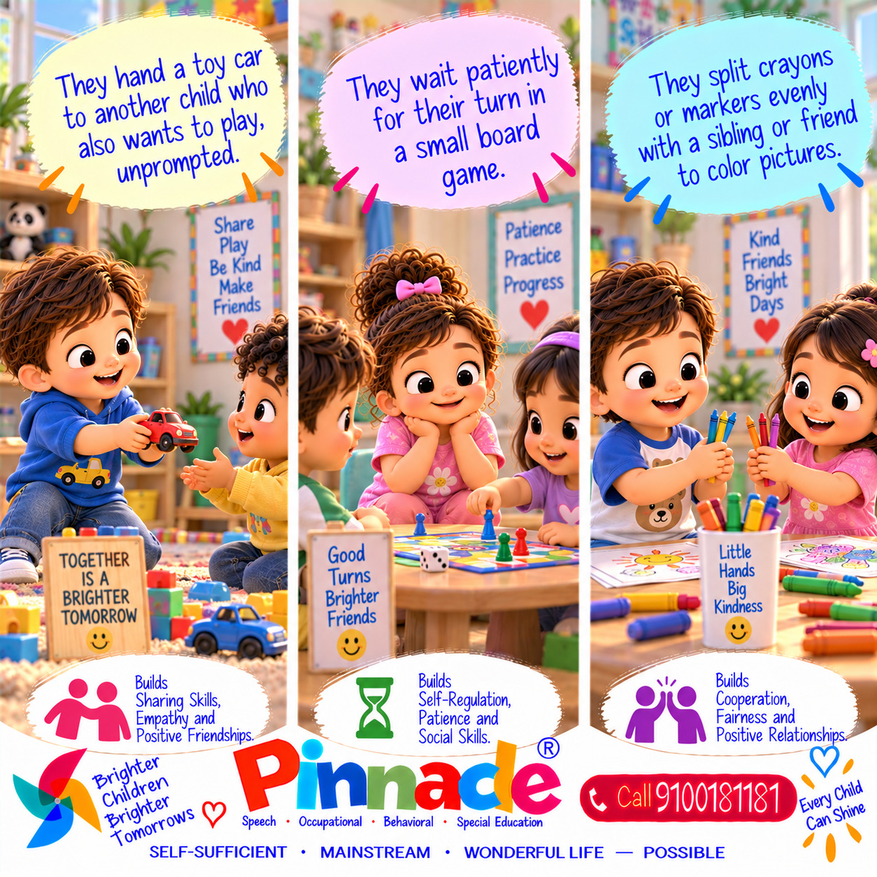 Example illustration accompanying: Sharing: Does the child share toys or take turns during play without prompting?