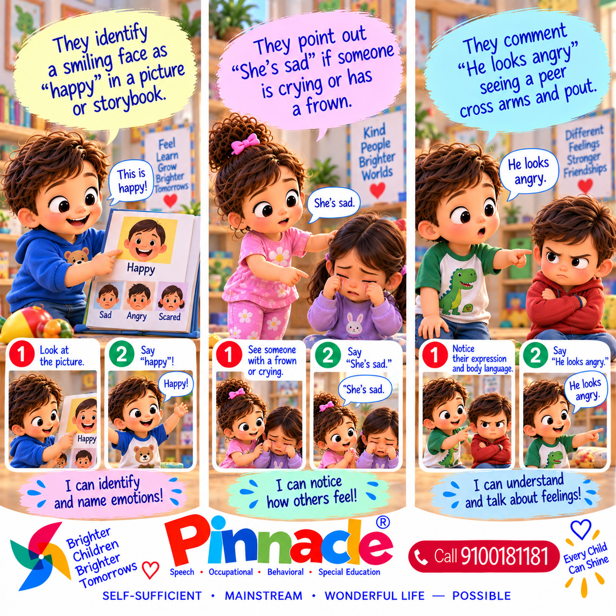 Example illustration accompanying: Understanding Emotions: Can the child recognize and name emotions in others (e.g., happy, sad)?