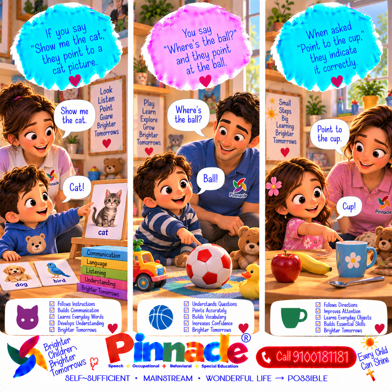 Example illustration accompanying: Can the child point to objects when named?