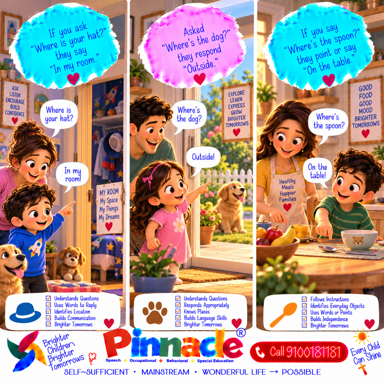 Example illustration accompanying: Can the child answer 'where' questions?