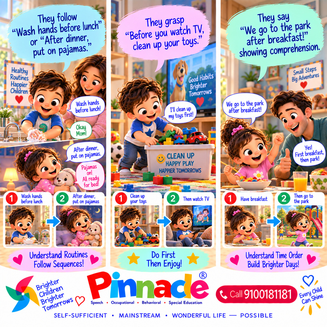 Example illustration accompanying: Can the child understand time-related words like 'before' or 'after'?
