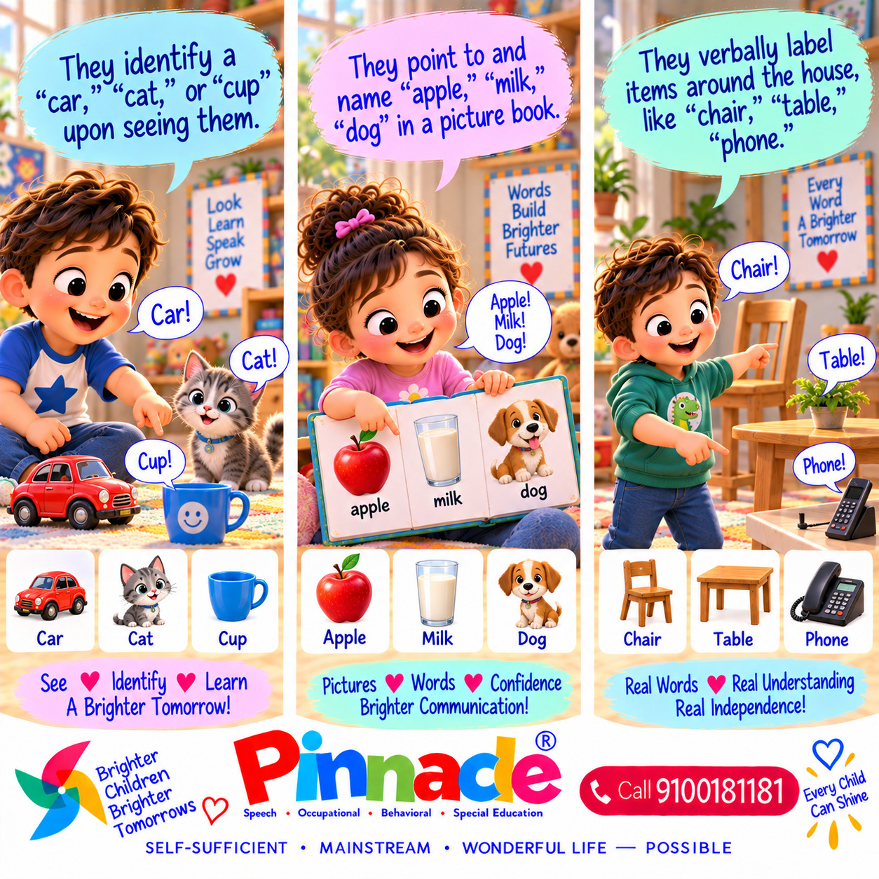Example illustration accompanying: Can the child name common objects (e.g., ball, apple)?