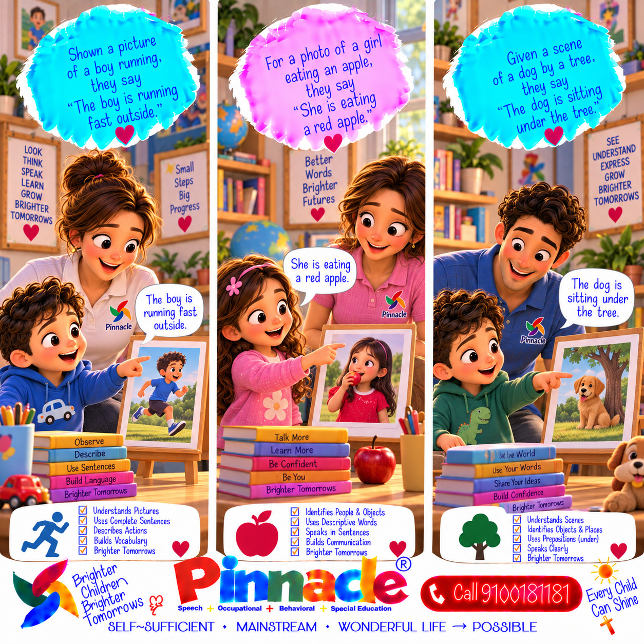 Example illustration accompanying: Can the child describe a picture in full sentences?