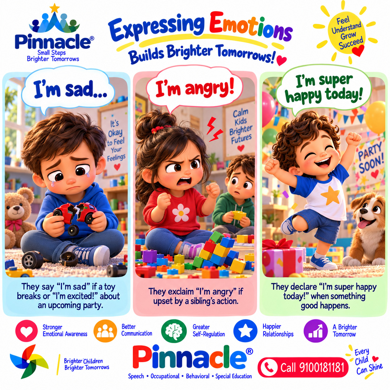 Example illustration accompanying: Can the child express emotions verbally (e.g., 'Im happy,' 'Im sad')?