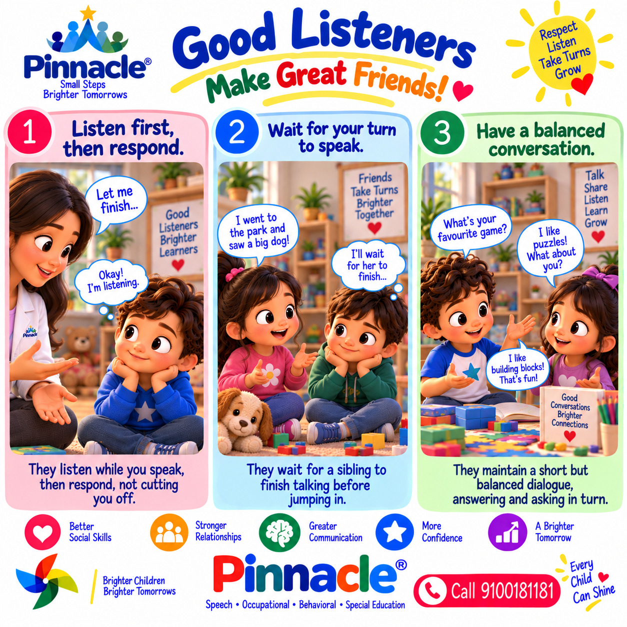 Example illustration accompanying: Can the child take turns during conversations?