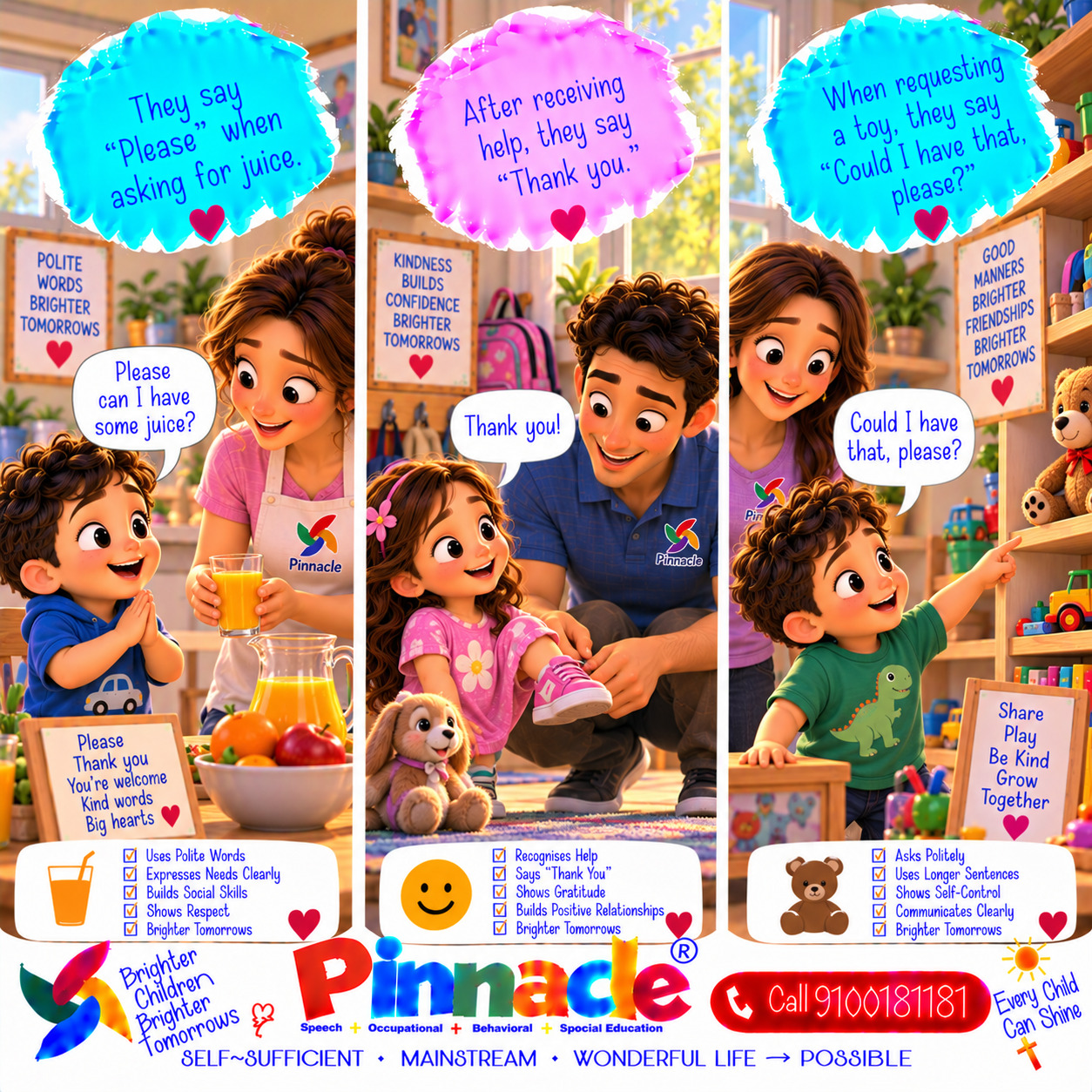 Example illustration accompanying: Does the child use polite words like 'please' and 'thank you'?