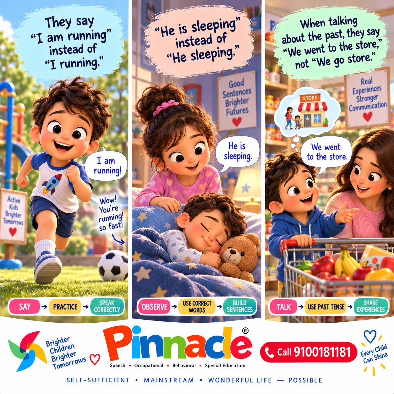 Example illustration accompanying: Does the child use correct grammar in sentences?