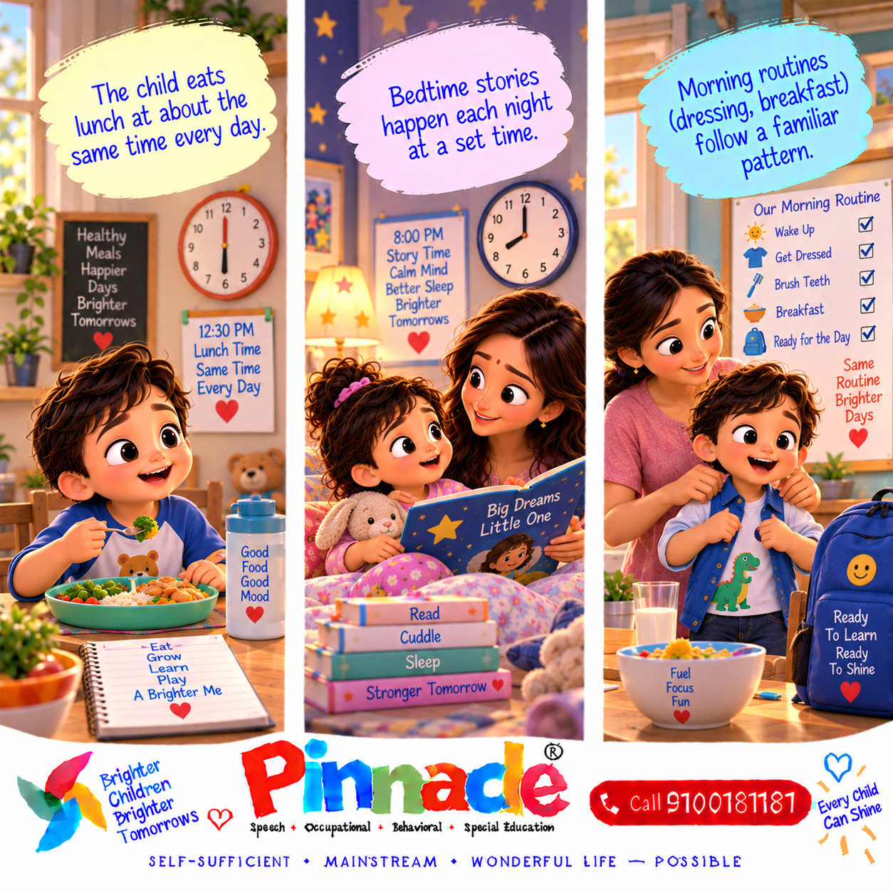 Example illustration accompanying: Daily Routines : Are daily routines (e.g., mealtimes, bedtime) consistent for the child?