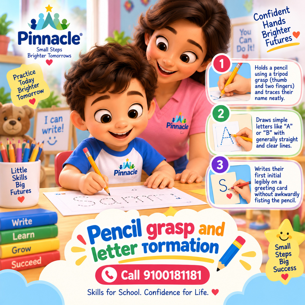 Question illustration for assessment topic: Pencil grasp and letter formation