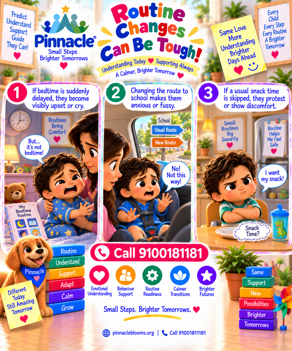 Question illustration accompanying: Does the child display distress at changes in routine? Note reactions to minor routine changes, such as switching activities or transitions.