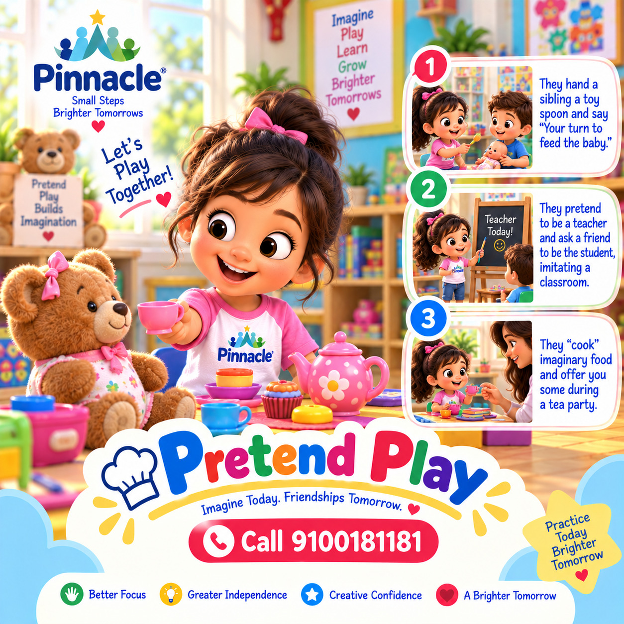Question illustration accompanying: Does the child engage in pretend play with others?