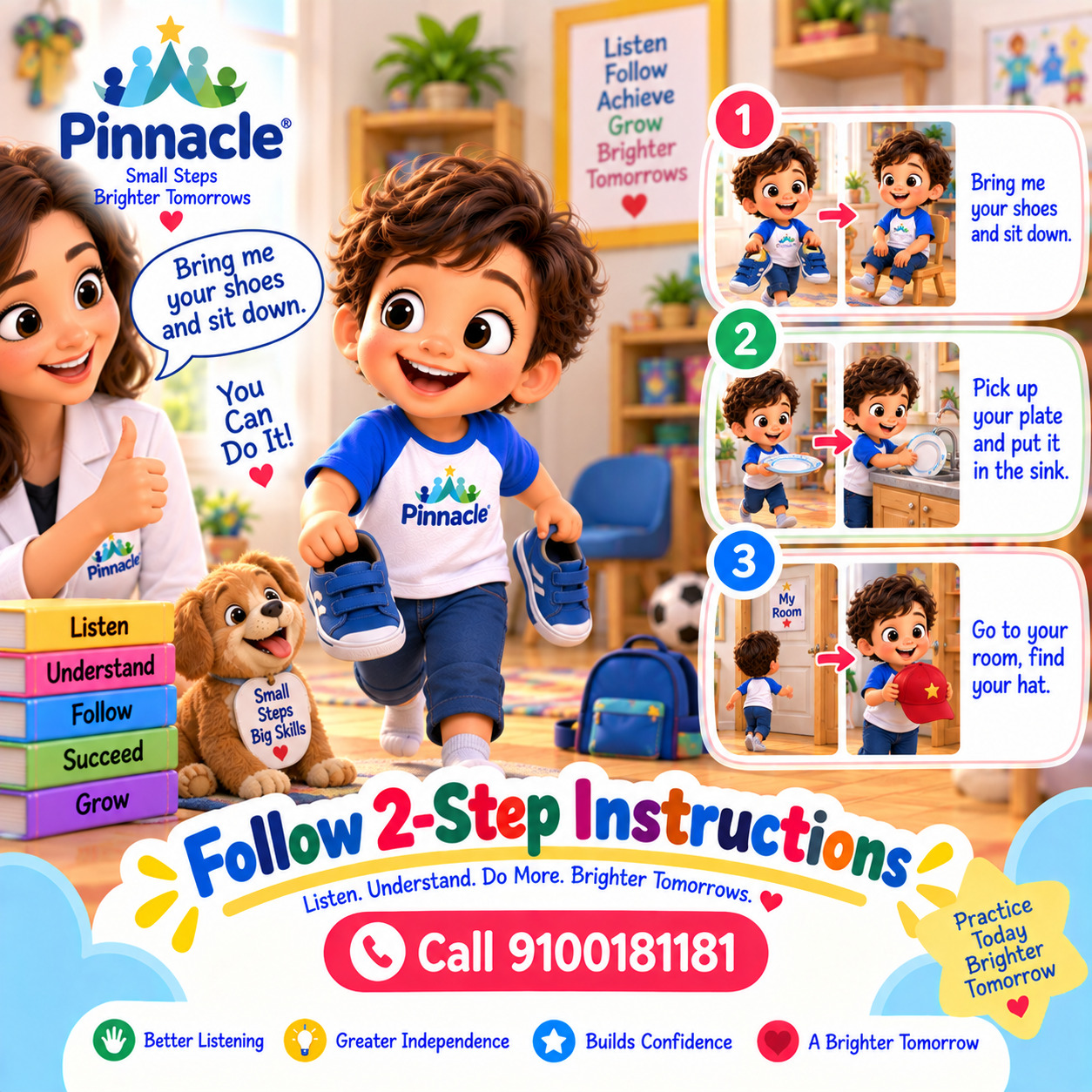 Question illustration accompanying: Does the child follow 2-step instructions?