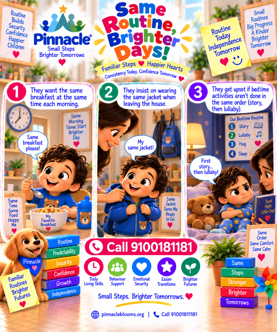Question illustration accompanying: Does the child insist on following the same daily routine?
