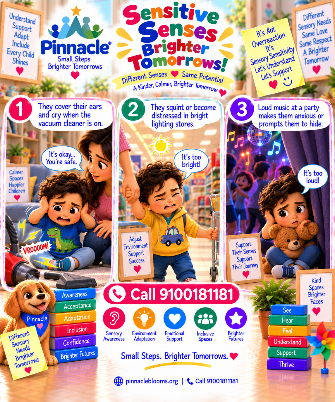Question illustration accompanying: Does the child react strongly to sensory input (lights, sounds)?