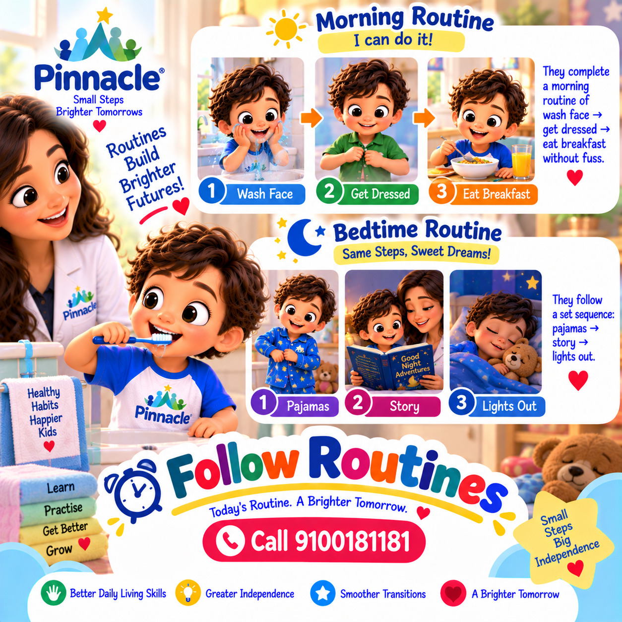Question illustration accompanying: Does the child follow morning or bedtime routines?