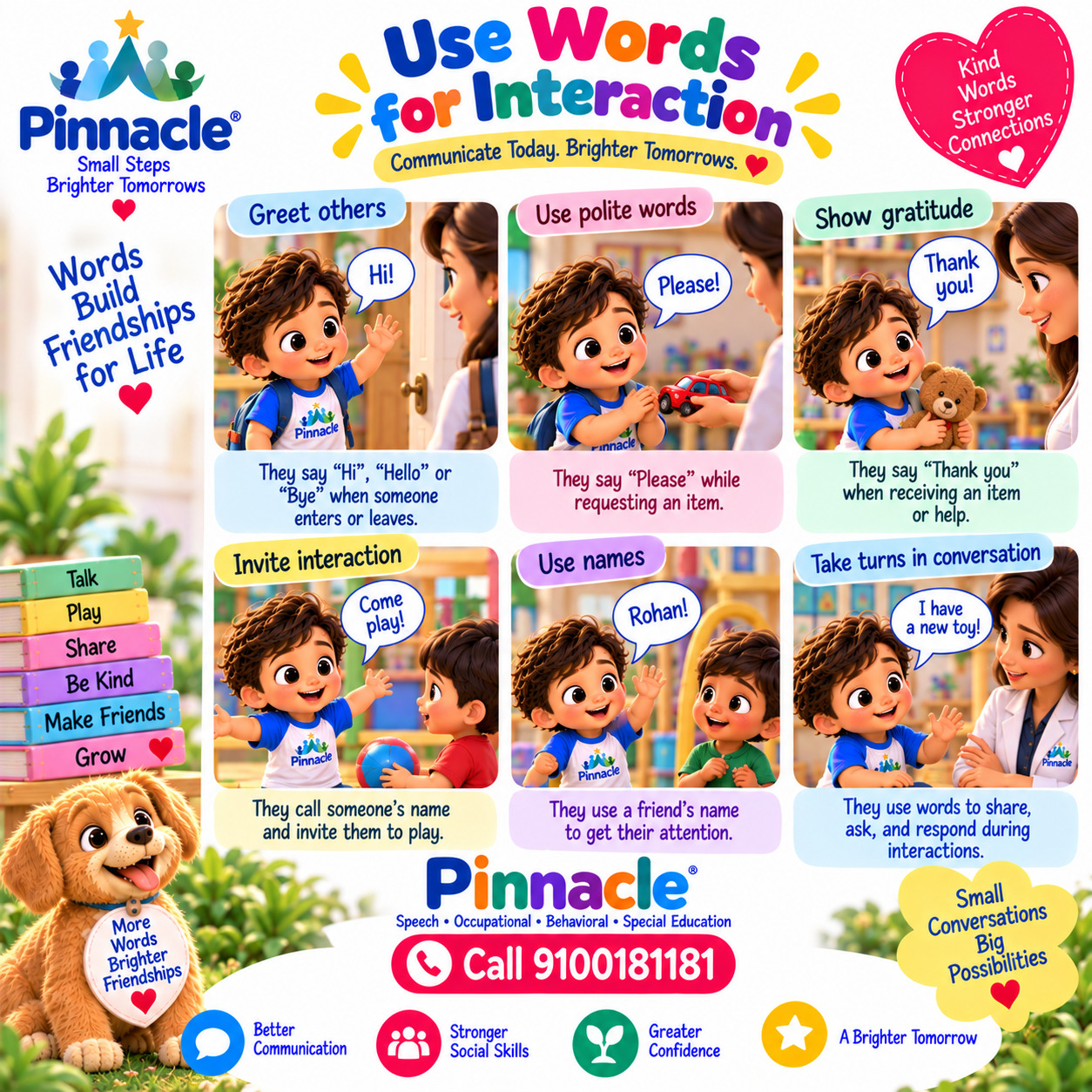 Question illustration accompanying: Does the child use words for interaction?