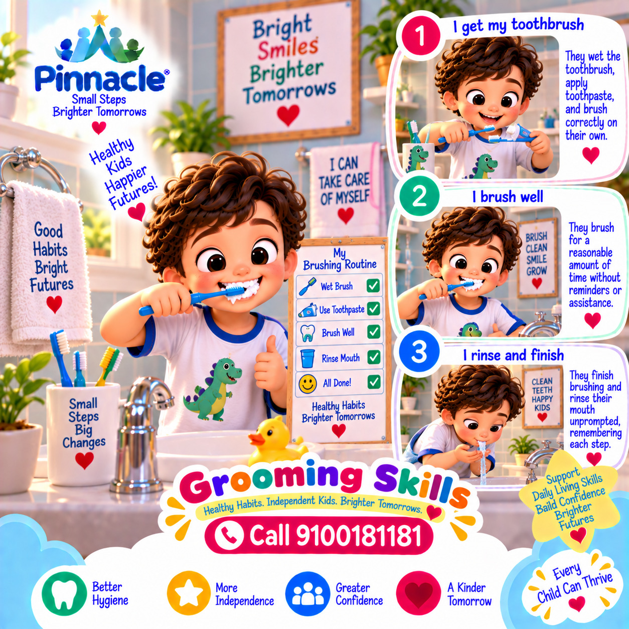Question illustration accompanying: Grooming: Does the child brush their teeth without reminders or assistance?