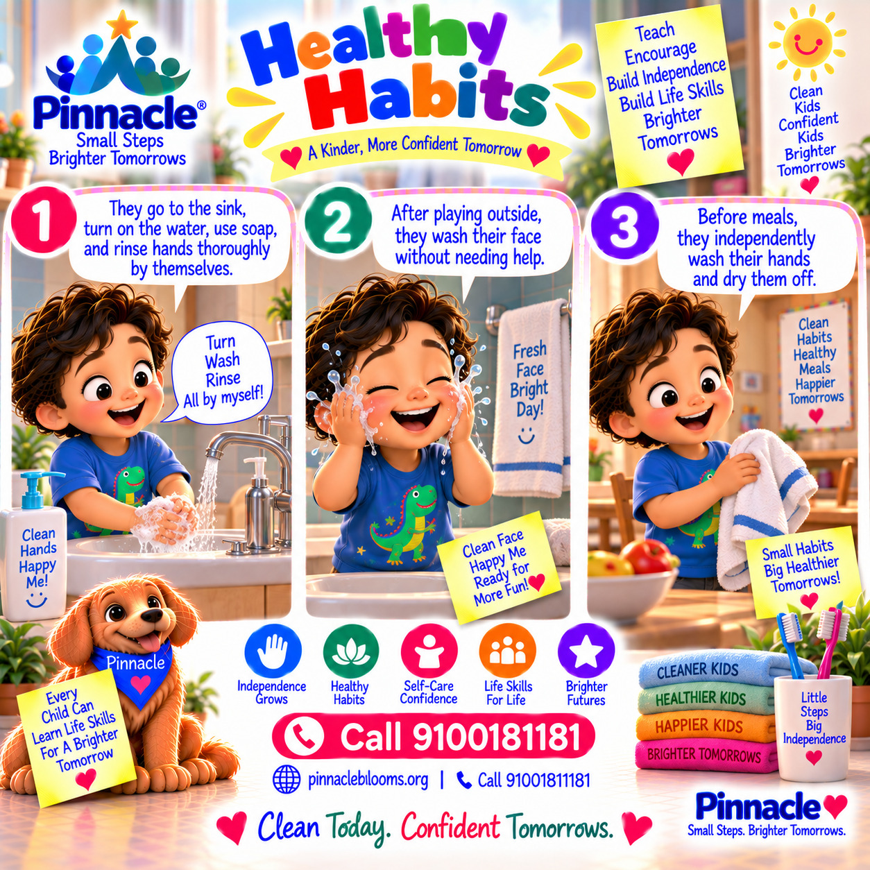 Question illustration accompanying: Bathing: Can the child wash their hands and face independently?